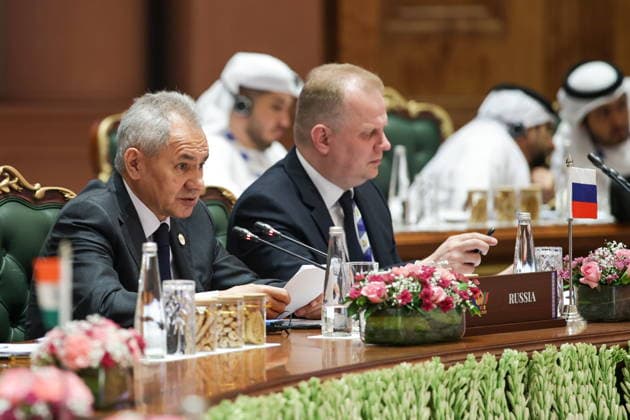 INDIA, NEW DELHI - JUNE 23, 2026: Russian Security Council Secretary Sergei Shoigu (L) attends the BRICS National Security Advisers Meeting New Delhi India  - ZUMAt113 20260623_zaa_t113_020 Copyright: xMikhailxTereshchenkox