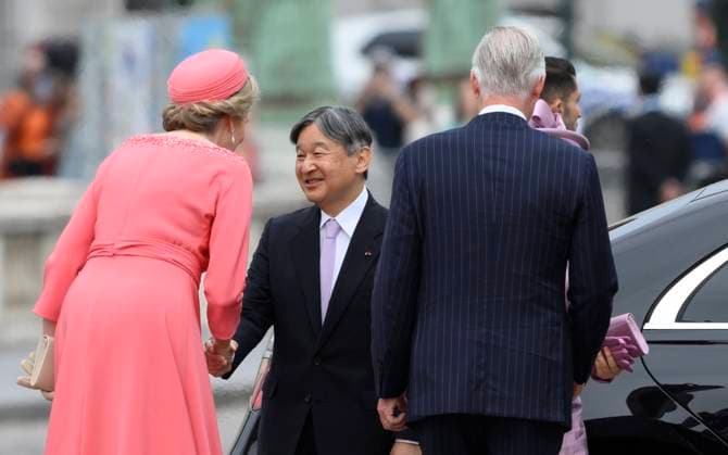 State Visit of the Emperor and the Empress of Japan to Belgium BRUSSELS, BELGIUM - JUNE 23 : King Philippe - Filip of Belgium, Queen Mathilde of Belgium; Emperor Naruhito of Japan and Empress Masako of Japan pictured during the Official Welcome Ceremony at the Place des Palais Paleizenplein during the state visit of the Emperor and Empress of Japan to Belgium, on June 23, 2026 in Brussels, Belgium, 23 06 2026 Brussels Belgium  Copyright: xPhilipxReynaersx