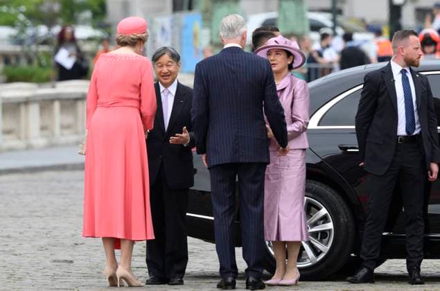 State Visit of the Emperor and the Empress of Japan to Belgium BRUSSELS, BELGIUM - JUNE 23 : King Philippe - Filip of Belgium, Queen Mathilde of Belgium; Emperor Naruhito of Japan and Empress Masako of Japan pictured during the Official Welcome Ceremony at the Place des Palais Paleizenplein during the state visit of the Emperor and Empress of Japan to Belgium, on June 23, 2026 in Brussels, Belgium, 23 06 2026 Brussels Belgium  Copyright: xPhilipxReynaersx