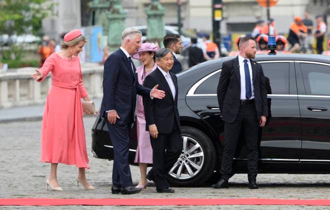 State Visit of the Emperor and the Empress of Japan to Belgium BRUSSELS, BELGIUM - JUNE 23 : King Philippe - Filip of Belgium, Queen Mathilde of Belgium; Emperor Naruhito of Japan and Empress Masako of Japan pictured during the Official Welcome Ceremony at the Place des Palais Paleizenplein during the state visit of the Emperor and Empress of Japan to Belgium, on June 23, 2026 in Brussels, Belgium, 23 06 2026 Brussels Belgium  Copyright: xPhilipxReynaersx