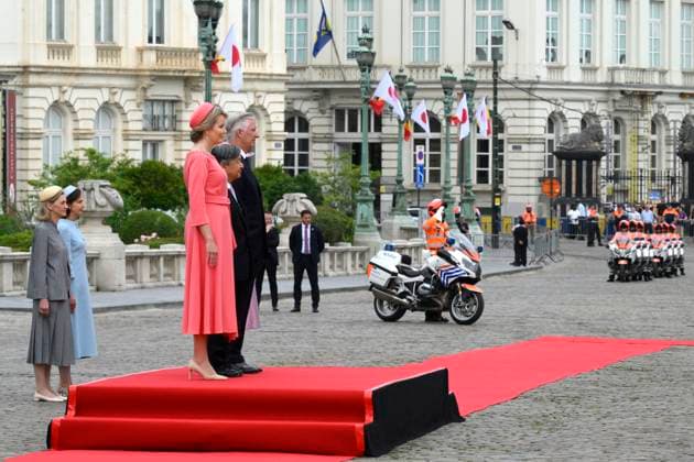 State Visit of the Emperor and the Empress of Japan to Belgium BRUSSELS, BELGIUM - JUNE 23 : King Philippe - Filip of Belgium, Queen Mathilde of Belgium; Emperor Naruhito of Japan and Empress Masako of Japan pictured during the Official Welcome Ceremony at the Place des Palais Paleizenplein during the state visit of the Emperor and Empress of Japan to Belgium, on June 23, 2026 in Brussels, Belgium, 23 06 2026 Brussels Belgium  Copyright: xPhilipxReynaersx