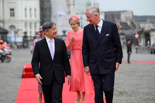 State Visit of the Emperor and the Empress of Japan to Belgium BRUSSELS, BELGIUM - JUNE 23 : King Philippe - Filip of Belgium, Queen Mathilde of Belgium; Emperor Naruhito of Japan and Empress Masako of Japan pictured during the Official Welcome Ceremony at the Place des Palais Paleizenplein during the state visit of the Emperor and Empress of Japan to Belgium, on June 23, 2026 in Brussels, Belgium, 23 06 2026 Brussels Belgium  Copyright: xPhilipxReynaersx