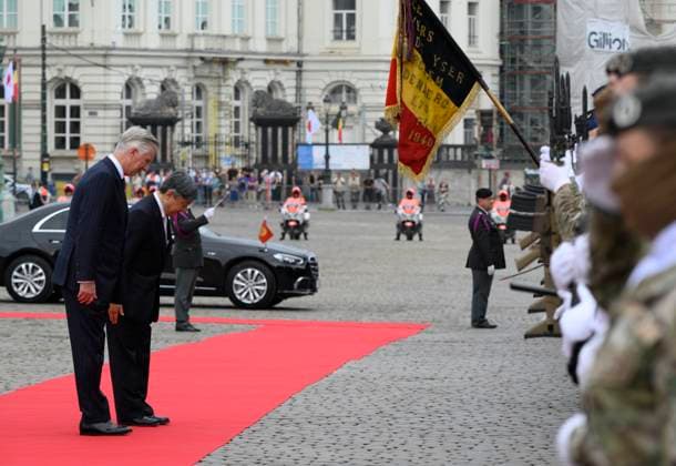 State Visit of the Emperor and the Empress of Japan to Belgium BRUSSELS, BELGIUM - JUNE 23 : King Philippe - Filip of Belgium and Emperor Naruhito of Japan pictured during the Official Welcome Ceremony at the Place des Palais Paleizenplein during the state visit of the Emperor and Empress of Japan to Belgium, on June 23, 2026 in Brussels, Belgium, 23 06 2026 Brussels Belgium  Copyright: xPhilipxReynaersx