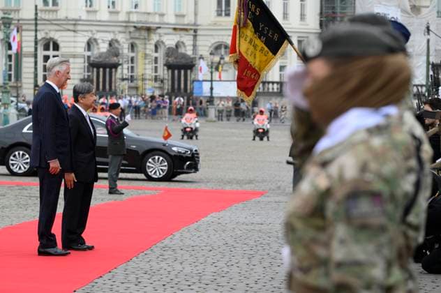 State Visit of the Emperor and the Empress of Japan to Belgium BRUSSELS, BELGIUM - JUNE 23 : King Philippe - Filip of Belgium and Emperor Naruhito of Japan pictured during the Official Welcome Ceremony at the Place des Palais Paleizenplein during the state visit of the Emperor and Empress of Japan to Belgium, on June 23, 2026 in Brussels, Belgium, 23 06 2026 Brussels Belgium  Copyright: xPhilipxReynaersx