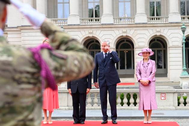 State Visit of the Emperor and the Empress of Japan to Belgium BRUSSELS, BELGIUM - JUNE 23 : King Philippe - Filip of Belgium, Queen Mathilde of Belgium, Emperor Naruhito of Japan and Empress Masako of Japan pictured during the Official Welcome Ceremony at the Place des Palais Paleizenplein during the state visit of the Emperor and Empress of Japan to Belgium, on June 23, 2026 in Brussels, Belgium, 23 06 2026 Brussels Belgium  Copyright: xPhilipxReynaersx