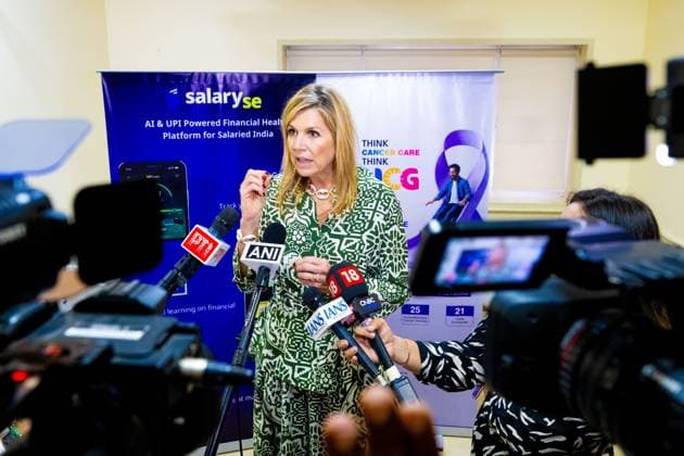 Mumbai, The Netherlands, 2026-06-23 11:50:37 MUMBAI, 23-06-2026, Her Majesty Queen Maxima visits the Republic of India from Tuesday 23 to Thursday 25 June at the invitation of the Government of India as Special Advocate of the UN Secretary-General for Financial Health (UNSGSA) PHOTO: NLBeeld Credit: NL Beeld Patrick van Emst  Copyright: xx x