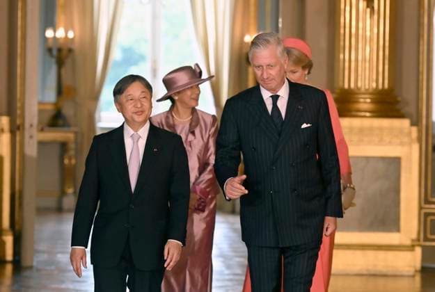 State Visit of the Emperor and the Empress of Japan to Belgium BRUSSELS, BELGIUM - JUNE 23 : Emperor Naruhito of Japan, King Philippe - Filip of Belgium, Empress Masako of Japan and Queen Mathilde of Belgium pictured during the Official Welcome Ceremony in the Royal Palace during the state visit of the Emperor and Empress of Japan to Belgium, on June 23, 2026 in Brussels, Belgium, 23 06 2026 Brussels Belgium  Copyright: xBertxVanxDenxBrouckex