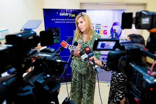 Mumbai, The Netherlands, 2026-06-23 11:50:57 MUMBAI, 23-06-2026, Her Majesty Queen Maxima visits the Republic of India from Tuesday 23 to Thursday 25 June at the invitation of the Government of India as Special Advocate of the UN Secretary-General for Financial Health (UNSGSA) PHOTO: NLBeeld Credit: NL Beeld Patrick van Emst  Copyright: xx x