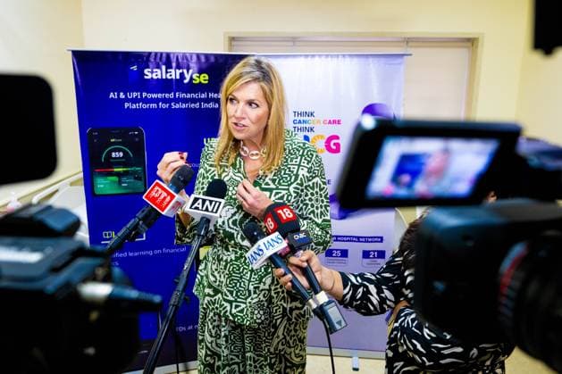 Mumbai, The Netherlands, 2026-06-23 11:50:42 MUMBAI, 23-06-2026, Her Majesty Queen Maxima visits the Republic of India from Tuesday 23 to Thursday 25 June at the invitation of the Government of India as Special Advocate of the UN Secretary-General for Financial Health (UNSGSA) PHOTO: NLBeeld Credit: NL Beeld Patrick van Emst  Copyright: xx x