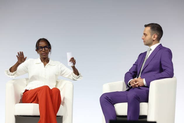 Konstantin Kisin interviews Ayaan Hirsi Ali at the Alliance for Responsible Citizenship Conference 2026. Image Licensed to Parsons Media. 23 06 2026. London, United Kingdom. The Alliance for Responsible Citizenship Conference 2026. Olympia London.  Copyright: xAndrewxParsonsx xParsonsxMediax PAR-9216-0021