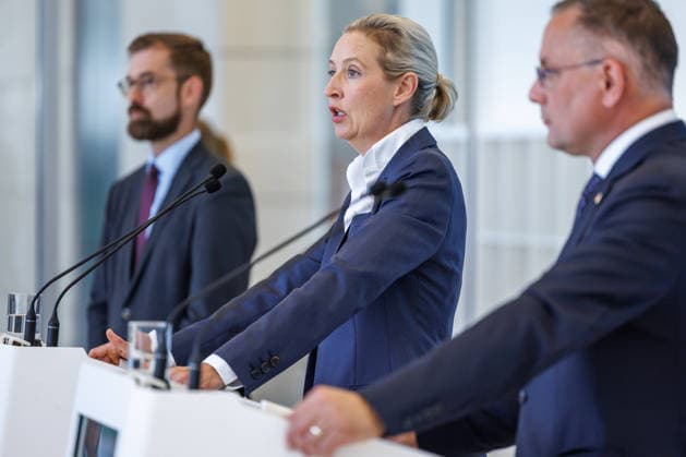 Statement AfD Alice Weidel (AfD), bei einem Statement der AfD am 23.06.26 in Berlin. Berlin Berlin Deutschland Reichstag *** Statement by AfDs Alice Weidel, during an AfD press conference on June 23, 2026, in Berlin, Berlin, Berlin, Germany, at the Reichstag,detected_source_language
