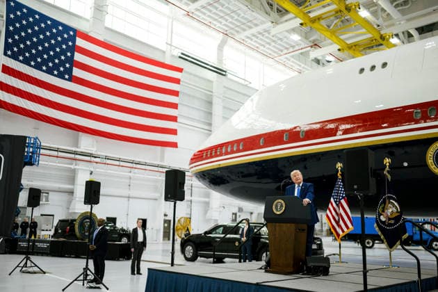 June 23, 2026, Clinton, Md, United States of America: U.S. President Donald Trump remarks after touring the former Qatari Royal Family Boeing 747-8 airliner, now refurbished as Air Force One at the Presidential Airlift Group hangar at Joint Base Andrews, June 19, 2026 in Clinton, Maryland. The aircraft was gifted to President Donald Trump by the House of Thani is officially U.S Air Force VC-25B Bridge aircraft replacing Air Force One after final testing. Clinton United States of America - ZUMAp138 20260623_zaa_p138_008 Copyright: xDanielxTorok WhitexHousex