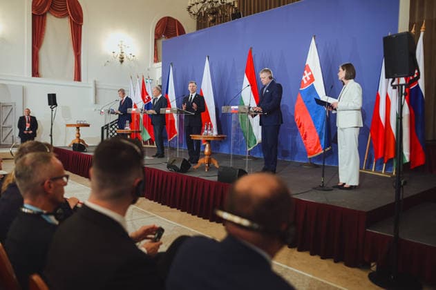 Visegrad Group (V4) summit in Hungary GODOLLO, HUNGARY - JUNE 23: Hungarian Prime Minister Peter Magyar, Slovak Prime Minister Robert Fico, Polish Prime Minister Donald Tusk and Czech Prime Minister Andrej Babis attens Visegrad Group (V4) summit at the Royal Palace of Godollo in Godollo, Hungary, on 23 June 2026. The leaders discussed regional cooperation, European affairs, security, energy policy and current geopolitical challenges during the first V4 prime ministers’ summit in several years. Robert Nemeti Anadolu Godollo Hungary. Editorial use only. Please get in touch for any other usage.  Copyright: x2026xAnadoluxRobertxNemetix