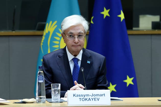 Kazakh President Tokayev joins EU leaders in Brussels for strategic partnership talks BRUSSELS, BELGIUM - JUNE 23: (----EDITORIAL USE ONLY – MANDATORY CREDIT - EU COUNCIL POOL - NO MARKETING NO ADVERTISING CAMPAIGNS - DISTRIBUTED AS A SERVICE TO CLIENTS----) Kazakh President Kassym-Jomart Tokayev, European Commission President Ursula von der Leyen and EU Council President Antonio Costa attend a session on EU-Kazakhstan relations in Brussels, Belgium on June 23, 2026. The EU and Kazakhstan signed several agreements aimed at strengthening transport connections, enhancing cooperation in critical raw materials and accelerating investment projects. EU Council Pool Anadolu Brussels Belgium. Editorial use only. Please get in touch for any  Copyright: x2026xAnadoluxEUxCouncilx xPoolx