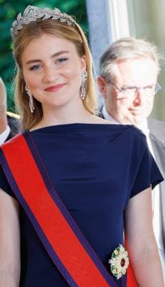 Crown Princess Elisabeth and Prime Minister Bart De Wever pictured ahead of the state banquet at the Castle of Laeken - Laken, Brussels, during the official state visit of the Japanese Emperor and Empress to Belgium on Tuesday 23 June 2026. The Emperor and Empress of Japan visit Belgium from June 20-25.  BENOITxDOPPAGNE 179018805