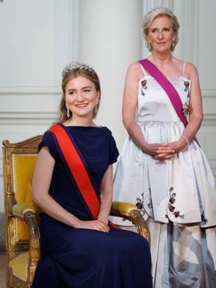Crown Princess Elisabeth and Princess Astrid of Belgium pictured prior to the state banquet at the Castle of Laeken - Laken, Brussels, during the official state visit of the Japanese Emperor and Empress to Belgium on Tuesday 23 June 2026. The Emperor and Empress of Japan visit Belgium from June 20-25.  BENOITxDOPPAGNE 179018806