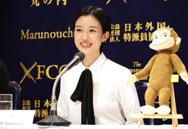 June 23, 2026, Tokyo, Japan - Japanese actress Yumi Kawai speaks at a press conference for the 2017 documentary film Monky Business: The Adventure of Curious George s Creators at the Foreign Correspondents Club of Japan in Tokyo after a preview screening on Tuesday, June 23, 2026. Japanese-born British documentary folmmaker Ema Ryan Yamazaki recreated Japanese-language version for the 85th anniversary of George s birthday and Kawai is a narrator for Japanese version. (photo by Yoshio Tsunoda AFLO)  aflo_335499009