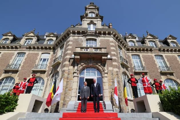 Japanese Emperor Naruhito and King Philippe - Filip of Belgium pictured during a visit to the Castle of Namur, during the official state visit of the Japanese Emperor and Empress to Belgium on Wednesday 24 June 2026. The Emperor and Empress of Japan visit Belgium from June 20-25.  BENOITxDOPPAGNE 179096532