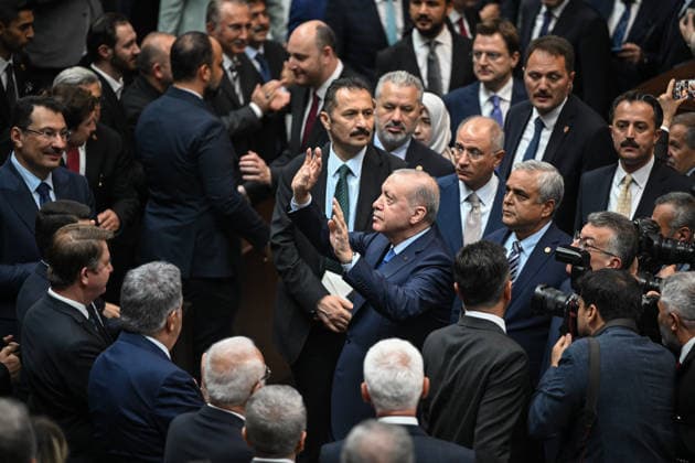 AK Party Group Meeting in Ankara ANKARA, TURKIYE - JUNE 24: Turkish President and Chairman of the Justice and Development (AK) Party Recep Tayyip Erdogan greets the crowd during the his party s parliamentary group meeting at the Grand National Assembly of Turkiye (GNAT) in Ankara, Turkiye, on June 24, 2026. Abdullah Guclu Anadolu Ankara Turkey. Editorial use only. Please get in touch for any other usage.  Copyright: x2026xAnadoluxAbdullahxGuclux