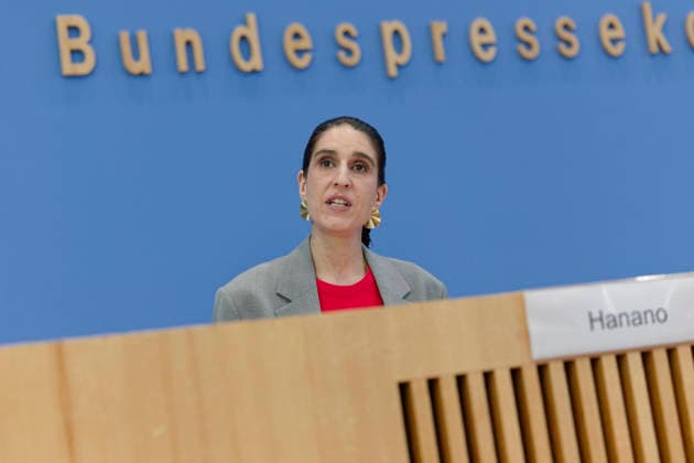 Lagebild antimuslimischer Rassismus 2026-06-24 Deutschland, Berlin SBundespressekonferenz: Vorstellung des zivilgesellschaftlichen Lagebildes antimuslimischer Rassismus und Fallzahlen 2025. Im Bild: Rima Hanano, Co-Geschäftsführerin von CLAIM. *** Report on Anti-Muslim Racism, June 24, 2026, Berlin, Germany