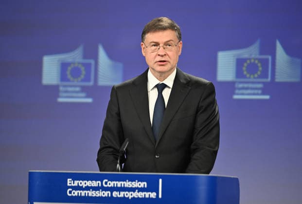 European Commission members Valdis Dombrovskis and Wopke Hoekstra hold a press conference in Brussels BRUSSELS, BELGIUM - JUNE 24: European Commission Executive Vice-President for Economy Valdis Dombrovskis and European Commissioner Wopke Hoekstra (not seen) hold a joint press conference on taxation and energy products legislation in Brussels, Belgium, on June 24, 2026. Dursun Aydemir Anadolu Brussels Belgium. Editorial use only. Please get in touch for any other usage.  Copyright: x2026xAnadoluxDursunxAydemirx