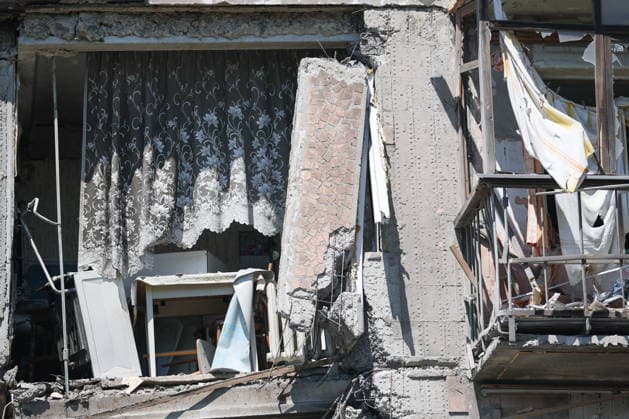 RUSSIA, GORLOVKA - JUNE 24, 2026: An apartment block destroyed in a drone attack. Dmitry Yagodkin TASS  94215084
