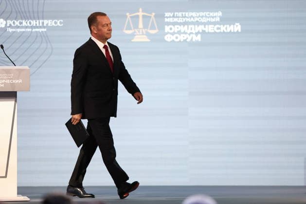RUSSIA, ST PETERSBURG - JUNE 24, 2026: Russian Security Council Deputy Chairman, United Russia Party leader Dmitry Medvedev attends a plenary session titled International Law: A Privilege for the Few, or Law among Equals? as part of the 14th St Petersburg International Legal Forum at the ExpoForum Convention and Exhibition Centre. Peter Kovalev TASS  94219640