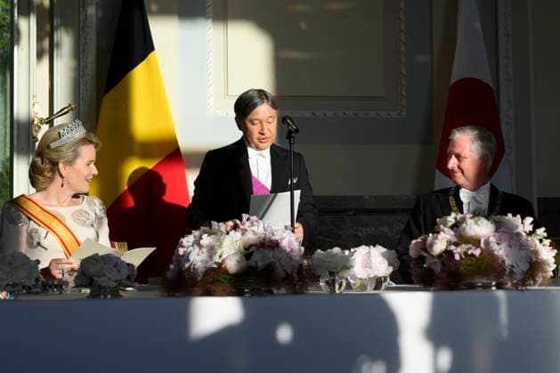 State Visit of the Emperor and the Empress of Japan to Belgium BRUSSELS, BELGIUM - JUNE 23 : King Philippe of Belgium, Queen Mathilde of Belgium and Emperor Naruhito of Japan pictured during the State Banquet at Laeken Castle during the State Visit of the Emperor and Empress of Japan to Belgium, on June 23, 2026 in Brussels, Belgium, 23 06 2026 Brussels Belgium  Copyright: xPhilipxReynaersx