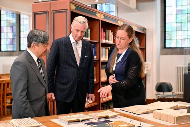 State Visit of the Emperor and the Empress of Japan to Belgium LEUVEN, BELGIUM - JUNE 24 : Emperor Naruhito of Japan and King Philippe - Filip of Belgium pictured during a visit to the East Asian Library at KU Leuven (Catholic University of Leuven) during the state visit of the Emperor and Empress of Japan to Belgium, on June 24, 2026 in Leuven, Belgium, 24 06 2026 Leuven Belgium  Copyright: xBertxVanxDenxBrouckex