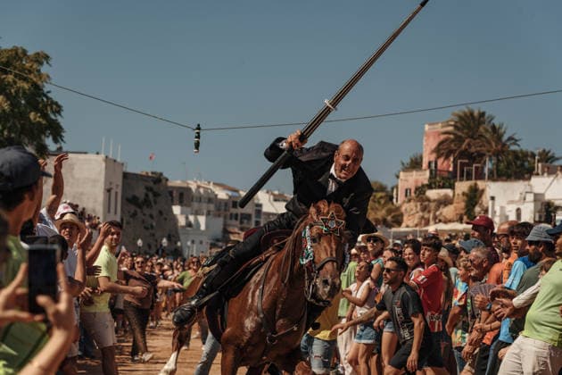 June 24, 2026, Ciutadella, Menorca Balearic Islands, Spain: A caixer (horse rider) aims his lance at a suspended ring during the training session for the Jocs des Pla (medieval tournament) during the traditional Sant Joan (Saint John) festival in Ciutadella de Menorca Ciutadella Spain  - ZUMAo105 20260624_fap_o105_008 Copyright: xMatthiasxOesterlex