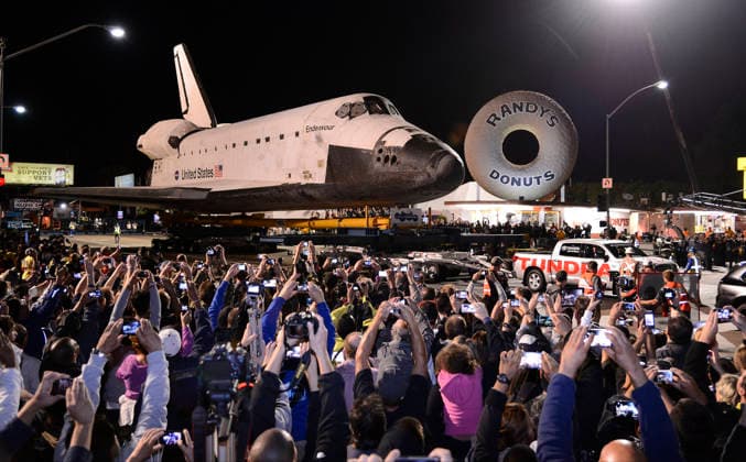 Endeavour it towed by Randys donut making it way through LA back Oct-2012. Today the California Science Center host a preview of Space Shuttle Endeavour s new Ã¢â‚¬oeeady-to-launch display in the Samuel Oschin Shuttle Gallery Wednesday, Los Angeles CA USA. June 24, 2026. A and announce plans for the future Samuel.Oschin Air and Space Center are shooting for an opening date of Nov 13th this year..( , Contributing Photographer} Los Angeles USA  - ZUMAbl1_ 20260624_zaf_bl1_003 Copyright: xGenexBlevinsx