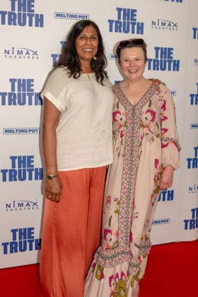 Actors, Lolita Chakrabarti (R) and Monica Dolan (L) pose with eachother on the red carpet of the West End Comedy, The Truth. Apollo Theatre, London. 24 June 2026 The Truth stars Tony Award-nominated Stephen Mangan (BBC 1 The Split; BBC 2 Episodes ) returning to the London stage, alongside comedy icon Ardal O™Hanlon (Channel 4, Father Ted; Netflix, How To Get To Heaven From Belfast), Sarah Hadland (BBC 1, Miranda; Strictly Come Dancing; ITV, The Job Lot) and double Olivier Award-winner Janie Dee four of the UK and Ireland™s most beloved stage and screen performers bringing their formidable comic talents to this sophisticated and fast-paced comedy., Credit:JAMES COOK Avalon  Copyright: xJAMESxCOOKx xAvalonx 1112277590
