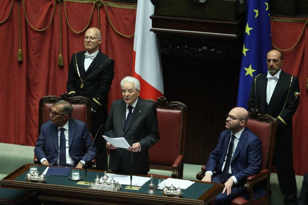 IPA86041305 - Rome, Italy June 25, 2026: Ignazio La Russa, Sergio Mattarella, Lorenzo Fontana. Commemorative ceremony marking the 80th anniversary of the first session of the Constituent Assembly, held on June 25, 1946. The event commemorated the start of the work that led to the drafting of the Constitution of the Italian Republic, paying tribute to the key figures of the constitutional era and to the founding values of Italian democracy.  Copyright: xmarcoxiacobuccix xmarcoxiacobuccix 86041305