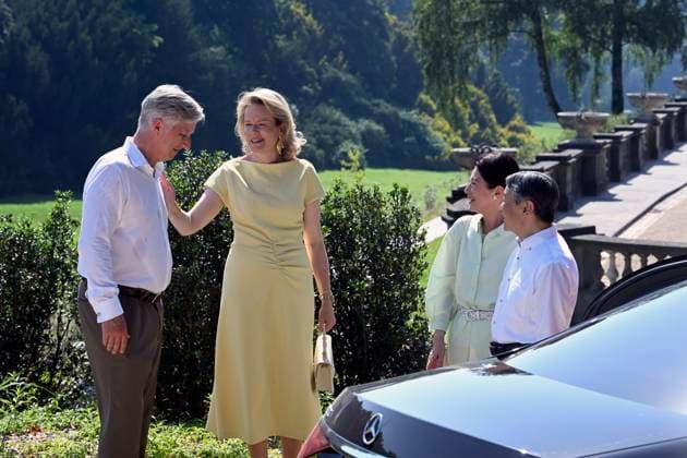 State Visit of the Emperor and the Empress of Japan to Belgium BRUSSELS, BELGIUM - JUNE 25 : King Philippe - Filip of Belgium and Queen Mathilde of Belgium bid farewell near the Serres du Congo to Emperor Naruhito and Empress Masako of Japan during their state visit to Belgium on June 25, 2026 in Brussels, Belgium Brussels Belgium  Copyright: xBertxVanxDenxBrouckex