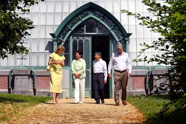 State Visit of the Emperor and the Empress of Japan to Belgium BRUSSELS, BELGIUM - JUNE 25 : Emperor Naruhito of Japan, Empress Masako of Japan, Queen Mathilde of Belgium and King Philippe - Filip of Belgium pictured during the visit of the Royal Greenhouses during the state visit of the Emperor and Empress of Japan to Belgium, on June 25, 2026 in Brussels, Belgium, 25 06 2026 Brussels Belgium  Copyright: xPhilipxReynaersx