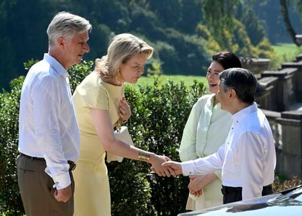 State Visit of the Emperor and the Empress of Japan to Belgium BRUSSELS, BELGIUM - JUNE 25 : King Philippe - Filip of Belgium and Queen Mathilde of Belgium bid farewell near the Serres du Congo to Emperor Naruhito and Empress Masako of Japan during their state visit to Belgium on June 25, 2026 in Brussels, Belgium Brussels Belgium  Copyright: xBertxVanxDenxBrouckex