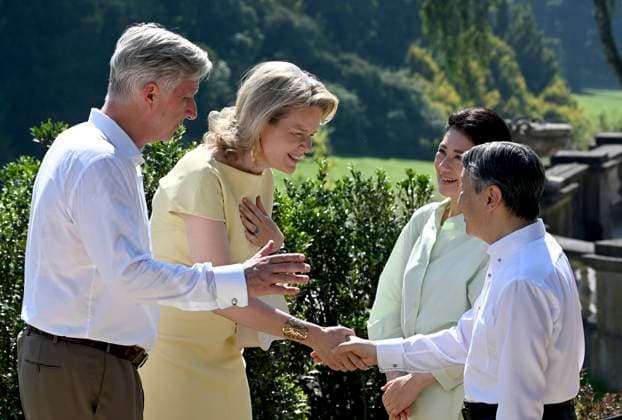 State Visit of the Emperor and the Empress of Japan to Belgium BRUSSELS, BELGIUM - JUNE 25 : King Philippe - Filip of Belgium and Queen Mathilde of Belgium bid farewell near the Serres du Congo to Emperor Naruhito and Empress Masako of Japan during their state visit to Belgium on June 25, 2026 in Brussels, Belgium Brussels Belgium  Copyright: xBertxVanxDenxBrouckex