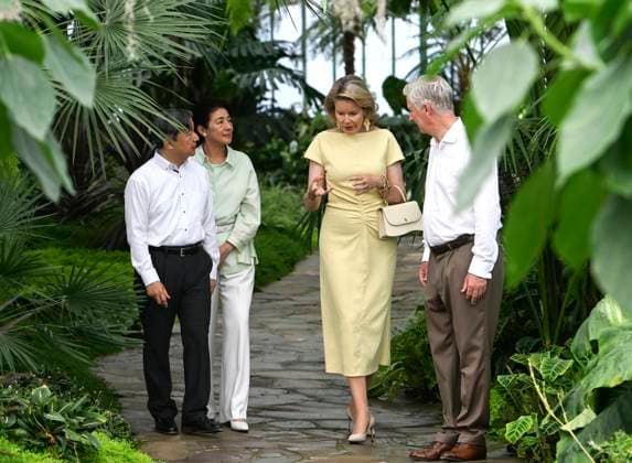 State Visit of the Emperor and the Empress of Japan to Belgium BRUSSELS, BELGIUM - JUNE 25 : Emperor Naruhito of Japan, Empress Masako of Japan, Queen Mathilde of Belgium and King Philippe - Filip of Belgium pictured during the visit of the Royal Greenhouses during the state visit of the Emperor and Empress of Japan to Belgium, on June 25, 2026 in Brussels, Belgium, 25 06 2026 Brussels Belgium  Copyright: xBertxVanxDenxBrouckex