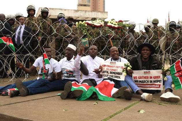 Demonstrators mark second anniversary of deadly Gen Z protests in Kenya NAIROBI, KENYA - JUNE 25: Demonstrators gather near Kenya s Parliament building during a protest marking the second anniversary of the deadly anti-finance bill demonstrations in Nairobi, Kenya, on June 25, 2026. Families of victims, activists and citizens commemorated those killed during the 2024 protests, which were led largely by Generation Z against a controversial finance bill, while demanding accountability and justice despite heavy police presence and security barricades. Lucas Mukasa Anadolu Nairobi Kenya. Editorial use only. Please get in touch for any other usage.  Copyright: x2026xAnadoluxLucasxMukasax