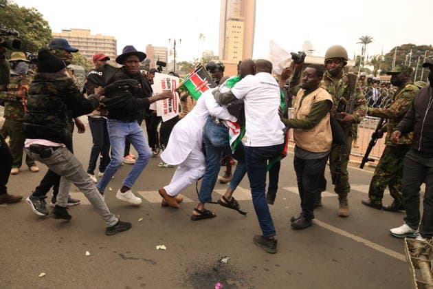 Demonstrators mark second anniversary of deadly Gen Z protests in Kenya NAIROBI, KENYA - JUNE 25: Demonstrators gather near Kenya s Parliament building during a protest marking the second anniversary of the deadly anti-finance bill demonstrations in Nairobi, Kenya, on June 25, 2026. Families of victims, activists and citizens commemorated those killed during the 2024 protests, which were led largely by Generation Z against a controversial finance bill, while demanding accountability and justice despite heavy police presence and security barricades. Lucas Mukasa Anadolu Nairobi Kenya. Editorial use only. Please get in touch for any other usage.  Copyright: x2026xAnadoluxLucasxMukasax