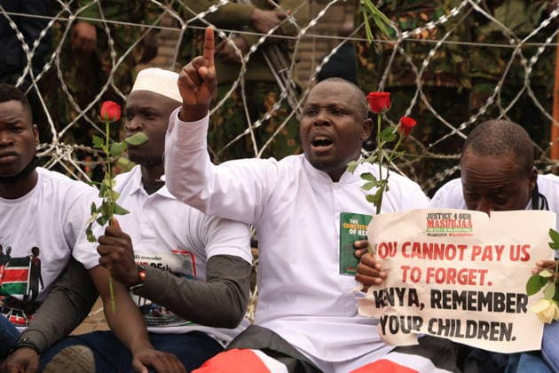 Demonstrators mark second anniversary of deadly Gen Z protests in Kenya NAIROBI, KENYA - JUNE 25: Demonstrators gather near Kenya s Parliament building during a protest marking the second anniversary of the deadly anti-finance bill demonstrations in Nairobi, Kenya, on June 25, 2026. Families of victims, activists and citizens commemorated those killed during the 2024 protests, which were led largely by Generation Z against a controversial finance bill, while demanding accountability and justice despite heavy police presence and security barricades. Lucas Mukasa Anadolu Nairobi Kenya. Editorial use only. Please get in touch for any other usage.  Copyright: x2026xAnadoluxLucasxMukasax