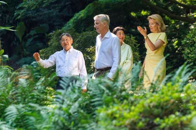 State Visit of the Emperor and the Empress of Japan to Belgium BRUSSELS, BELGIUM - JUNE 25 : Emperor Naruhito of Japan, Empress Masako of Japan, Queen Mathilde of Belgium and King Philippe - Filip of Belgium pictured during the visit of the garden and the Japanese Tower during the state visit of the Emperor and Empress of Japan to Belgium, on June 25, 2026 in Brussels, Belgium, 25 06 2026 Brussels Belgium  Copyright: xOlivierxMatthysx