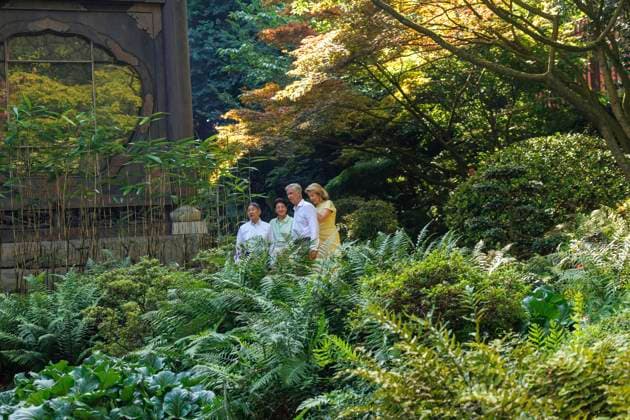State Visit of the Emperor and the Empress of Japan to Belgium BRUSSELS, BELGIUM - JUNE 25 : Emperor Naruhito of Japan, Empress Masako of Japan, Queen Mathilde of Belgium and King Philippe - Filip of Belgium pictured during the visit of the garden and the Japanese Tower during the state visit of the Emperor and Empress of Japan to Belgium, on June 25, 2026 in Brussels, Belgium, 25 06 2026 Brussels Belgium  Copyright: xOlivierxMatthysx