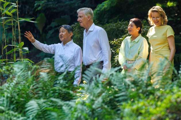 State Visit of the Emperor and the Empress of Japan to Belgium BRUSSELS, BELGIUM - JUNE 25 : Emperor Naruhito of Japan, Empress Masako of Japan, Queen Mathilde of Belgium and King Philippe - Filip of Belgium pictured during the visit of the garden and the Japanese Tower during the state visit of the Emperor and Empress of Japan to Belgium, on June 25, 2026 in Brussels, Belgium, 25 06 2026 Brussels Belgium  Copyright: xOlivierxMatthysx