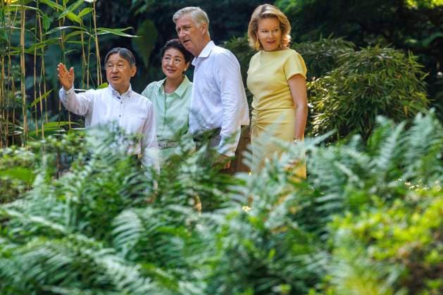 State Visit of the Emperor and the Empress of Japan to Belgium BRUSSELS, BELGIUM - JUNE 25 : Emperor Naruhito of Japan, Empress Masako of Japan, Queen Mathilde of Belgium and King Philippe - Filip of Belgium pictured during the visit of the garden and the Japanese Tower during the state visit of the Emperor and Empress of Japan to Belgium, on June 25, 2026 in Brussels, Belgium, 25 06 2026 Brussels Belgium  Copyright: xOlivierxMatthysx