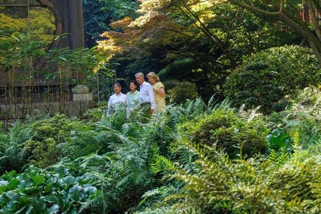 State Visit of the Emperor and the Empress of Japan to Belgium BRUSSELS, BELGIUM - JUNE 25 : Emperor Naruhito of Japan, Empress Masako of Japan, Queen Mathilde of Belgium and King Philippe - Filip of Belgium pictured during the visit of the garden and the Japanese Tower during the state visit of the Emperor and Empress of Japan to Belgium, on June 25, 2026 in Brussels, Belgium, 25 06 2026 Brussels Belgium  Copyright: xOlivierxMatthysx