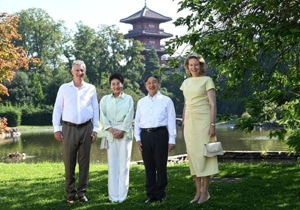 State Visit of the Emperor and the Empress of Japan to Belgium BRUSSELS, BELGIUM - JUNE 25 : King Philippe - Filip of Belgium, Queen Mathilde of Belgium, Emperor Naruhito of Japan and Empress Masako of Japan pictured during a wallk in the greenhouses at the Castle of Laeken during the state visit of the Emperor and Empress of Japan to Belgium, on June 25, 2026 in Brussels, Belgium, 25 06 2026 Brussels Belgium  Copyright: xBertxVanxDenxBrouckex