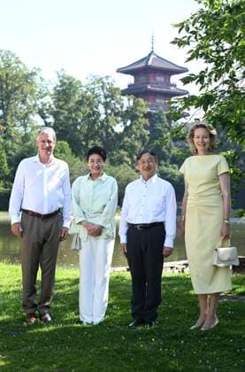 State Visit of the Emperor and the Empress of Japan to Belgium BRUSSELS, BELGIUM - JUNE 25 : King Philippe - Filip of Belgium, Queen Mathilde of Belgium, Emperor Naruhito of Japan and Empress Masako of Japan pictured during a wallk in the greenhouses at the Castle of Laeken during the state visit of the Emperor and Empress of Japan to Belgium, on June 25, 2026 in Brussels, Belgium, 25 06 2026 Brussels Belgium  Copyright: xBertxVanxDenxBrouckex