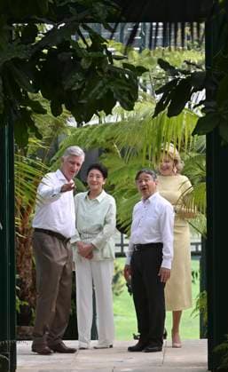 State Visit of the Emperor and the Empress of Japan to Belgium BRUSSELS, BELGIUM - JUNE 25 : King Philippe - Filip of Belgium, Queen Mathilde of Belgium, Emperor Naruhito of Japan and Empress Masako of Japan pictured during a wallk in the greenhouses at the Castle of Laeken during the state visit of the Emperor and Empress of Japan to Belgium, on June 25, 2026 in Brussels, Belgium, 25 06 2026 Brussels Belgium  Copyright: xBertxVanxDenxBrouckex