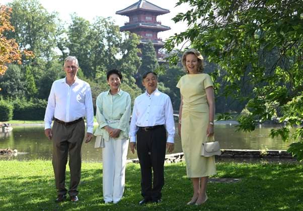 State Visit of the Emperor and the Empress of Japan to Belgium BRUSSELS, BELGIUM - JUNE 25 : King Philippe - Filip of Belgium, Queen Mathilde of Belgium, Emperor Naruhito of Japan and Empress Masako of Japan pictured during a wallk in the greenhouses at the Castle of Laeken during the state visit of the Emperor and Empress of Japan to Belgium, on June 25, 2026 in Brussels, Belgium, 25 06 2026 Brussels Belgium  Copyright: xBertxVanxDenxBrouckex